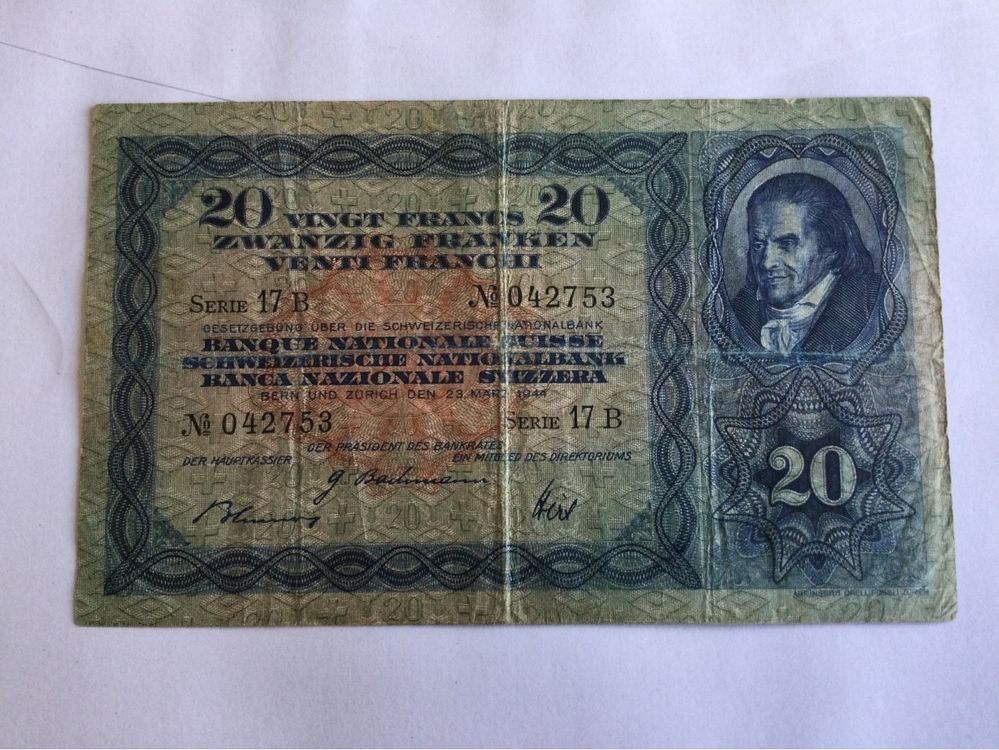 CH - 20 Fr.Banknote 1944 (Gebraucht) in Zürich für CHF 19 – mit ...