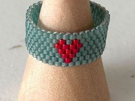 🟢 NEUF Bague coeur en perles japonaises Herzring NEU 55-57
