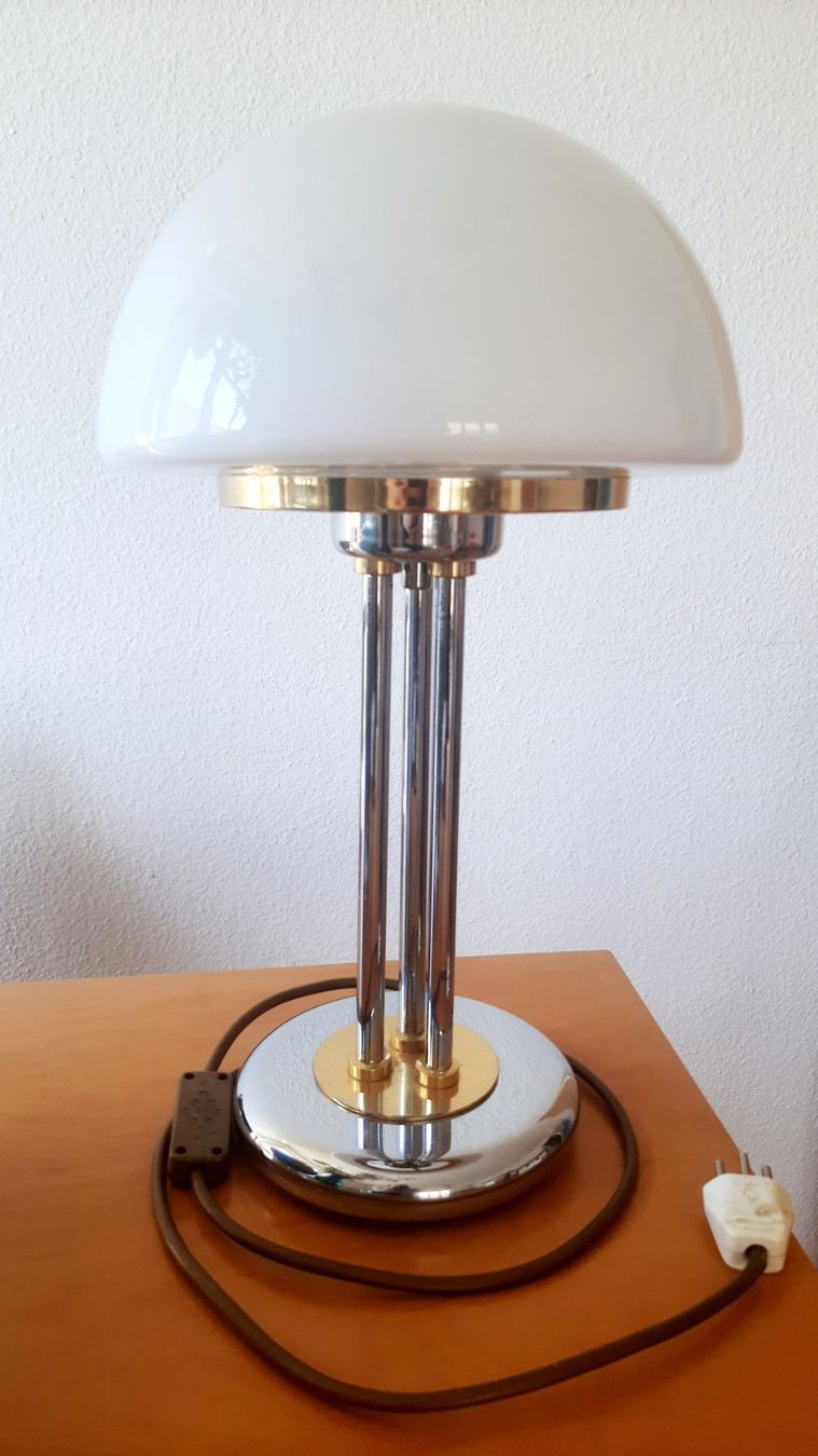 Lampade: Vintage lampe Chrom Messing mit weissem Glas – Usato da Luzern venduto da Cuyo