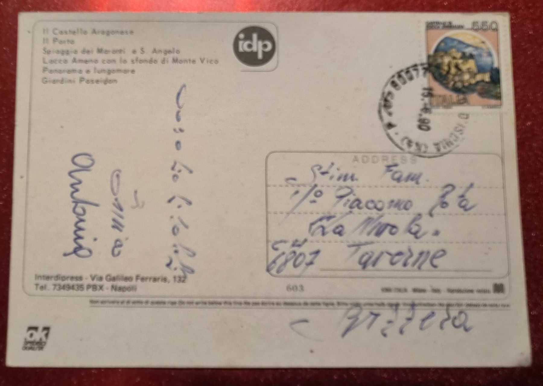 Ansichtskarten: Saluti da Ischia 1990 – Gebraucht aus Melchnau von Fishel 1