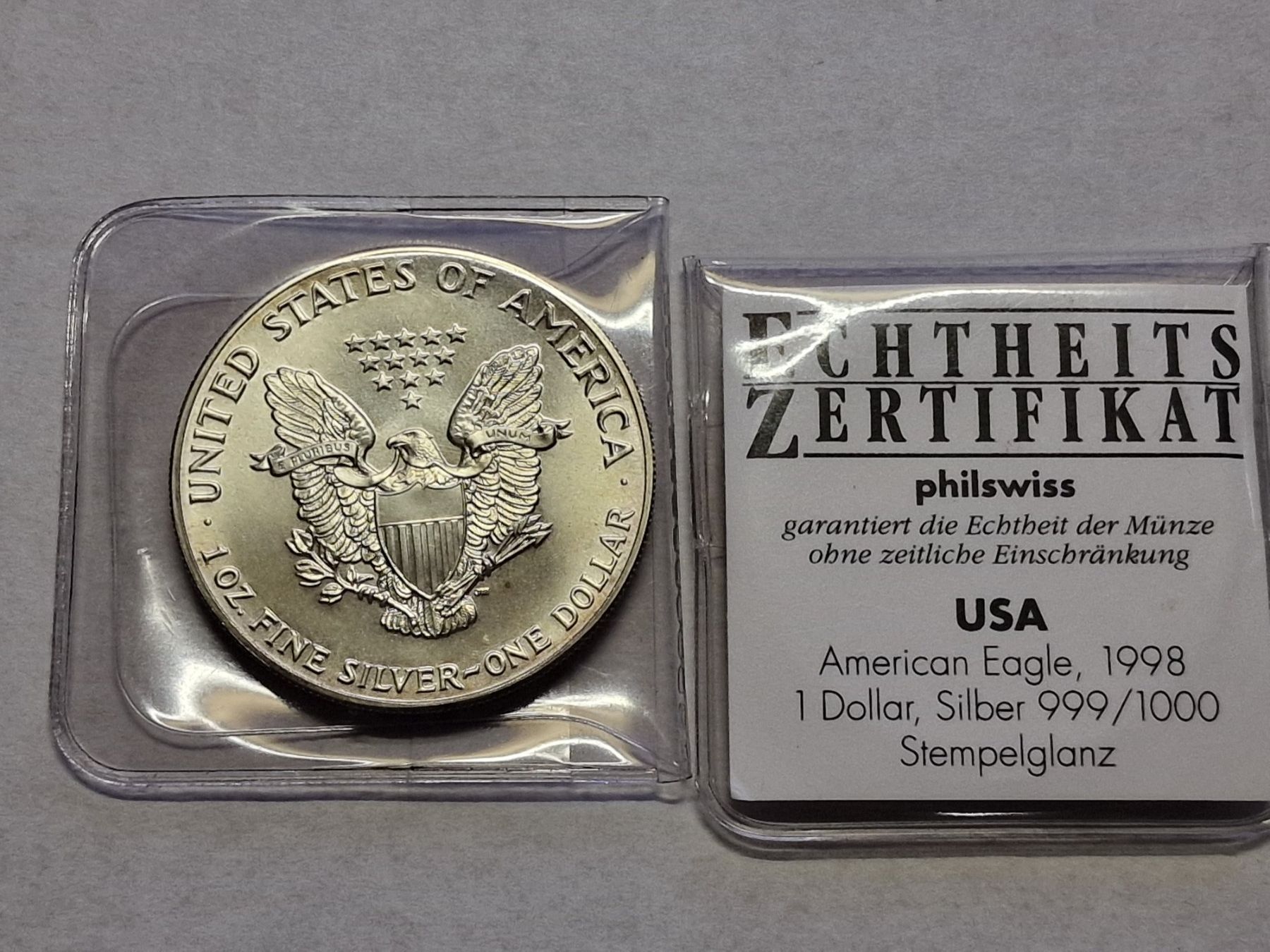 Tutti le monete: 2- Unze Silber American Eagle 1986/1998. – Usato da Zürich venduto da Moreira01 1