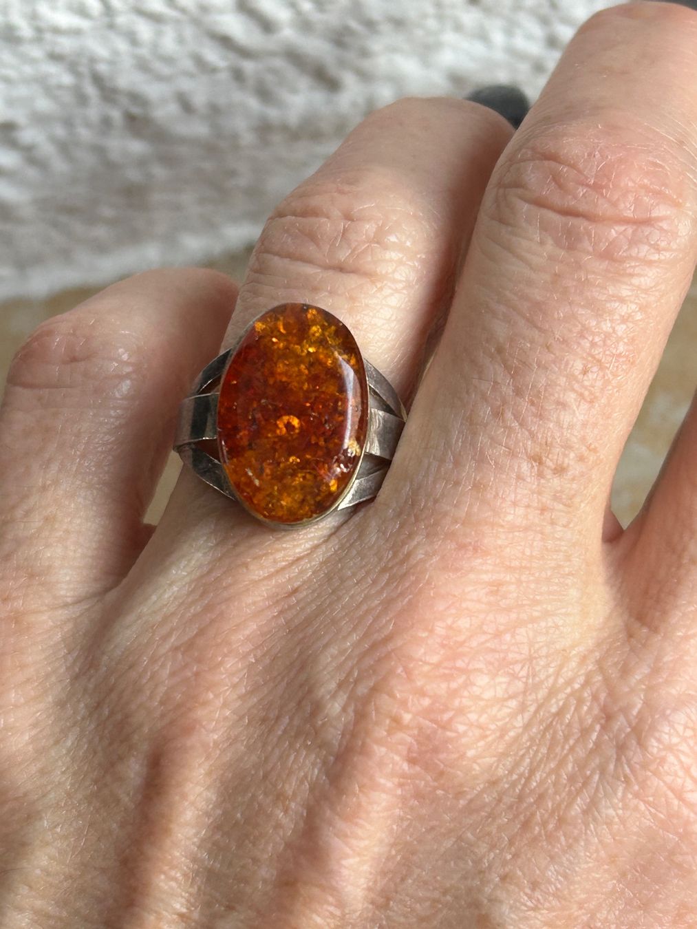 Anelli: Bernstein Ring, Vintage Silberring (gr.58) – Usato da Laufen venduto da belleskulptur 1