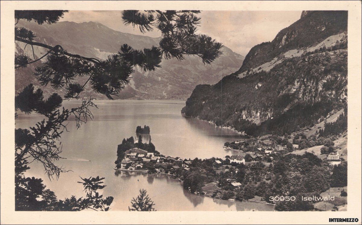 Cartoline postali: Iseltwald BE // 1927 Dorf Vogelperspektive – Usato da Basel venduto da intermezzo12