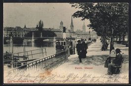 AK Zürich, Passanten am Utoquai, 1904