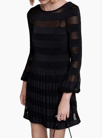 Maje Ajour Strickkleid schwarz 36 Kleid langarm