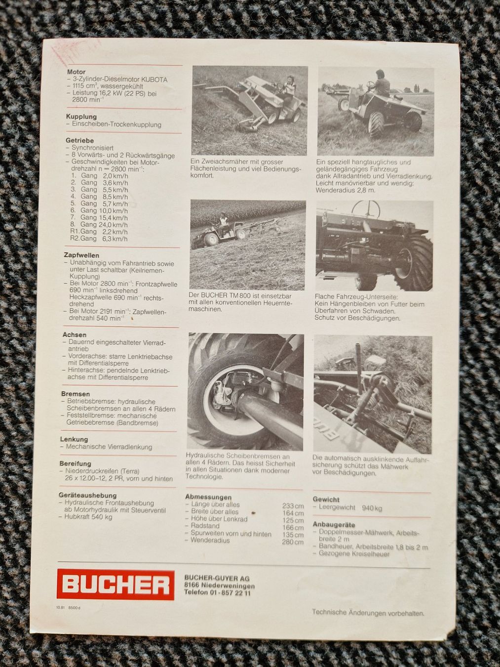 Bucher Traktoren: Original Prospekt Bucher Tractomobil TM 800 – Gebraucht aus Dürnten von Bachtel84 1
