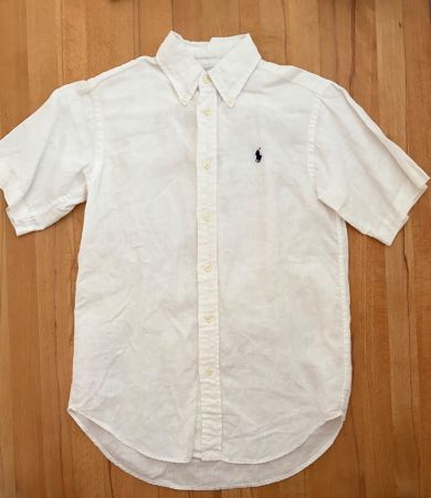 Ralph Lauren Kurzarm-Hemd weiss, Leinenlock, 12 J Kinder