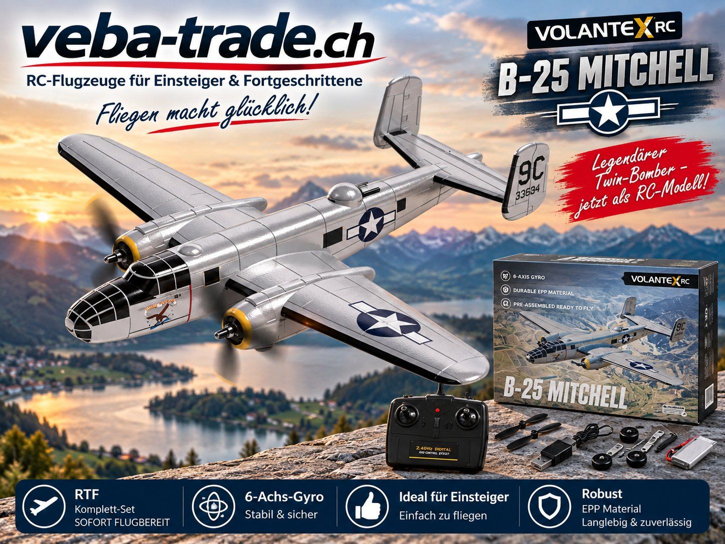 Modellismo RC: Volantex B-25 Mitchell - RTF Komplett-Set mit XPilot Gyro – Nuovo e nell'imballaggio originale da Oberrüti venduto da Veba-Trade