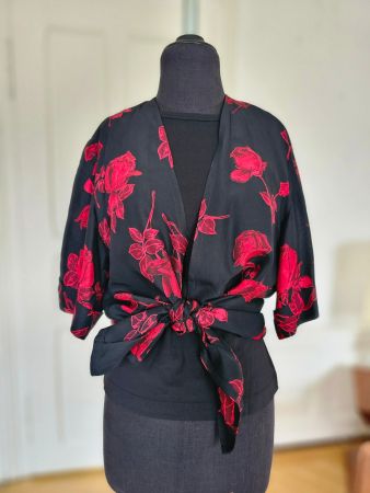 Vintage Bluse Kimono Rosenmuster, Grösse 38