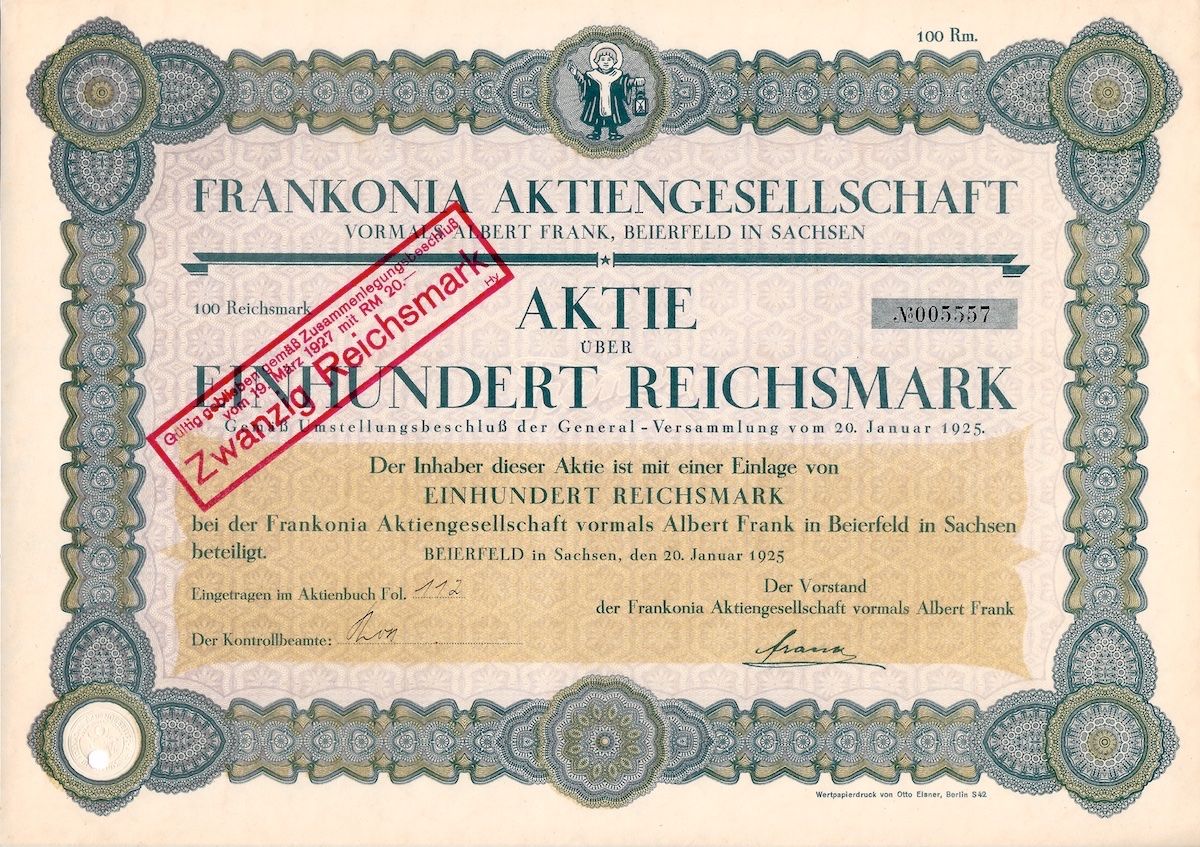 Dokumente: Frankonia AG vorm Albert Frank, Beierfeld - 1925 – Gebraucht aus Solothurn von Sgasche