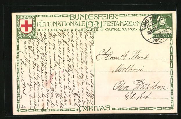 Ansichtskarten: Schweizer Bundesfeier 1921, Bergwacht de – Gebraucht aus Berlin von bartko-reher 1