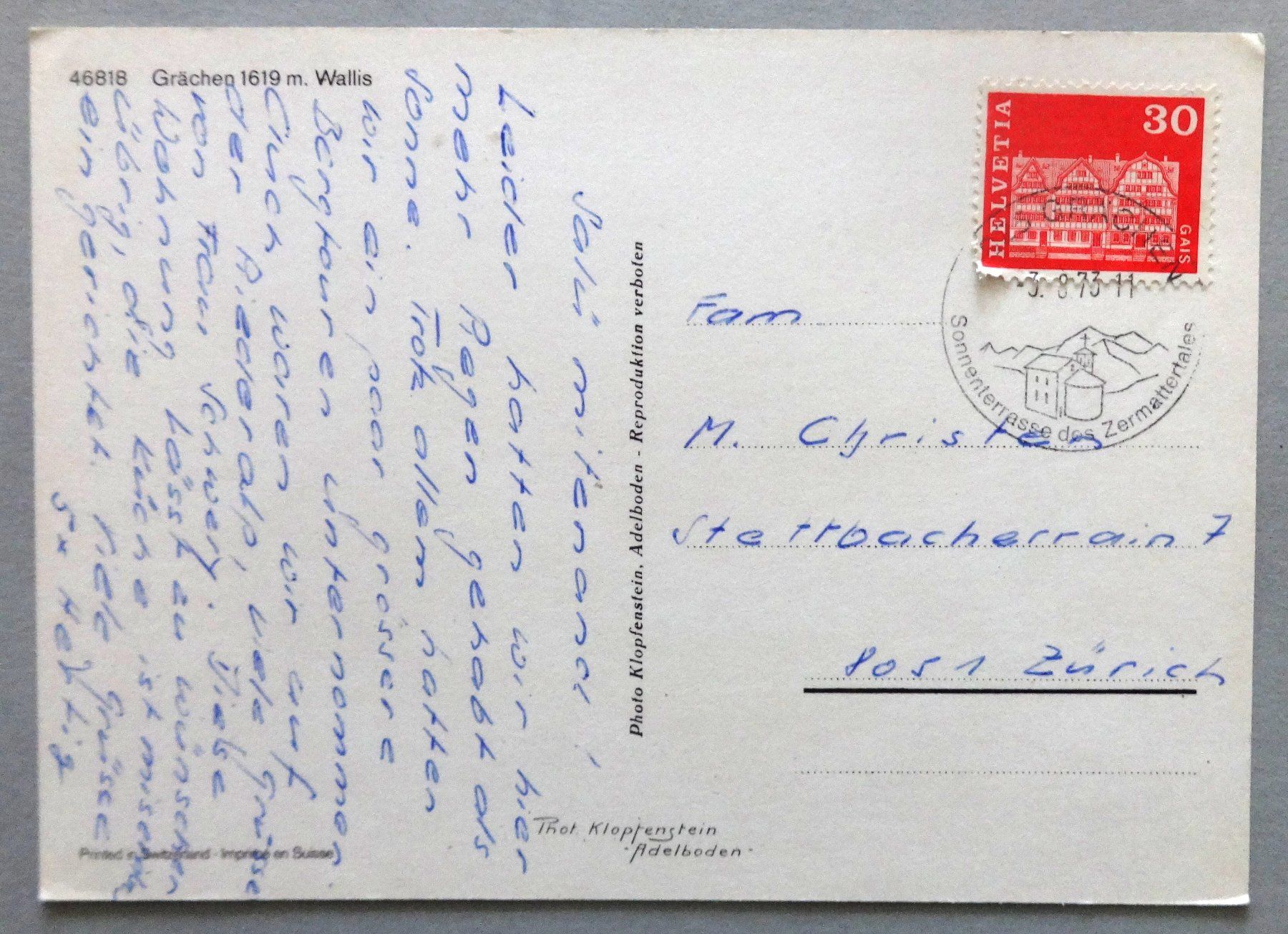 Cartoline postali: Grächen 1619 m – Usato da Fétigny venduto da Billy2miny 1
