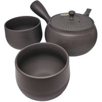 Japanisches Kyusu-Set Kuropiri (Teekanne + 2 Teetassen)