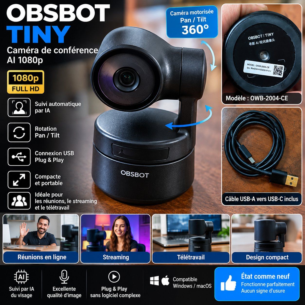 Obsbot Webcams: Caméra de conférence OBSBOT noir état comme neuf – Gebraucht aus Gland von Electr0ccasion