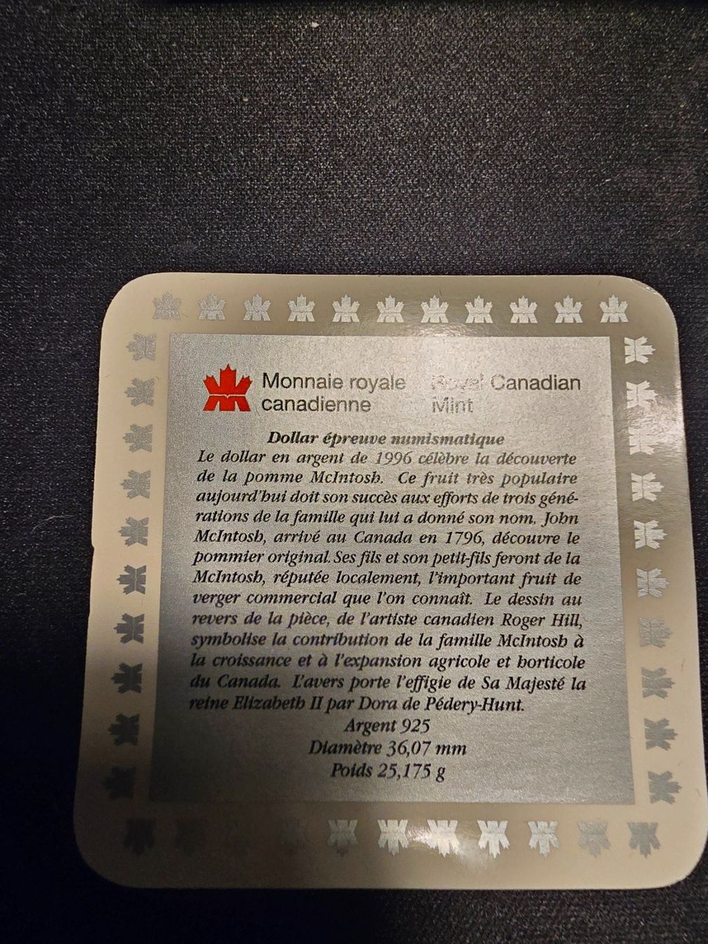Tutti le monete: Royal Canadian Mint, Ag 925, 1996 – Usato da Farvagny-le-Petit venduto da Aeternitas_FS 3