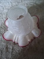 Jugenstil Lampenschirm Milchglas altrosa geriffelt und Decor