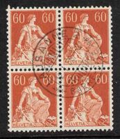 1921 Helvetia Nr. 140 im 4er-Block ʘ