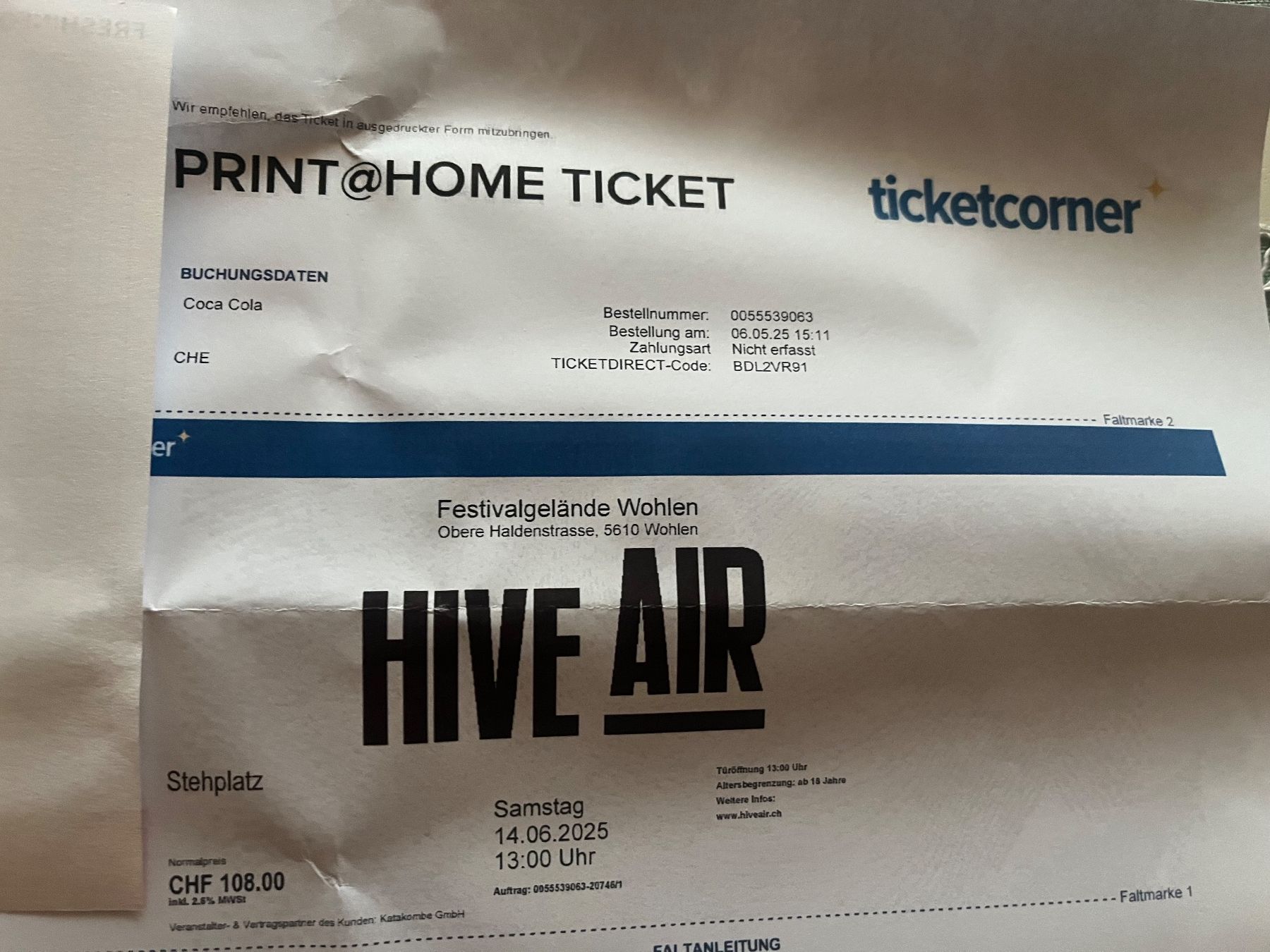 Tickets: 2 Tickets HIVE AIR WOHLEN 14.6.25 – Neu und originalverpackt aus Auenstein von  2