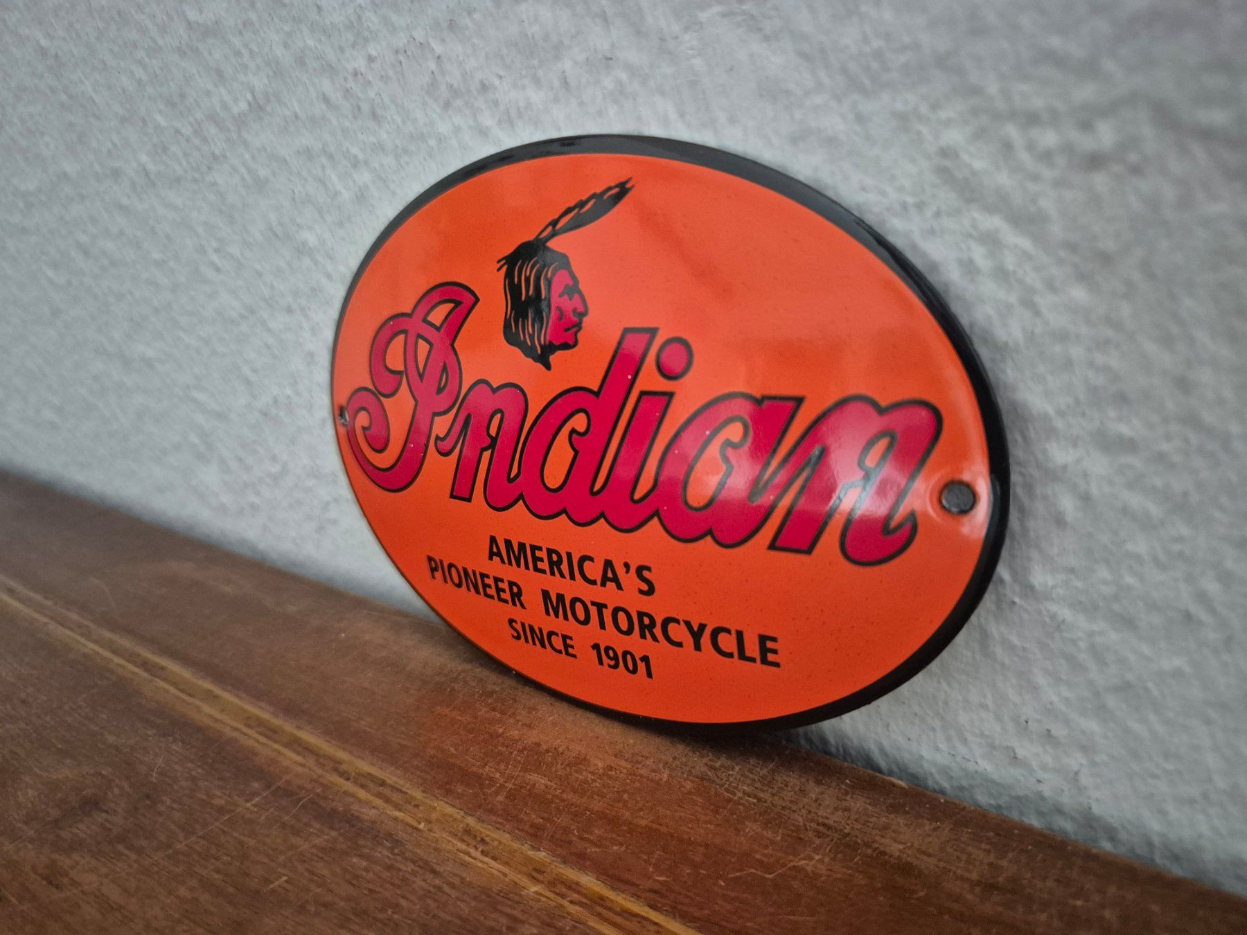 Indian Motorcycle Schilder: Emailschild Indian Motorrad Oldtimer USA Logo Emaille Schild – Neu (gemäss Beschreibung) aus Schaffhausen von pfanis09 3