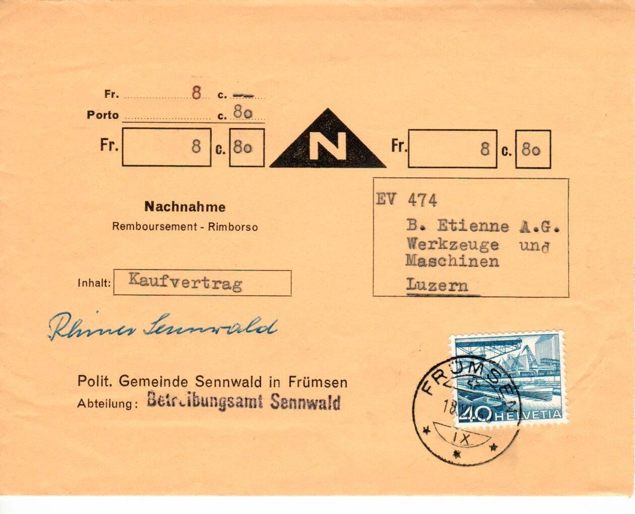 Tutti i francobolli: Brief, Gemeinde Sennwald in Frümsen – Usato da Wolhusen venduto da Curver9