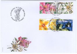 2001 Blumen - Blockmarken waagrechte Paare auf seltenem FDC