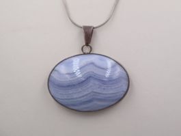 Grosser Silber Anhänger mit Silber Kette, blauer Edelstein