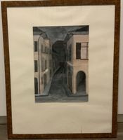 Original Aquarell "Gasse bei Nacht" mit Rahmen