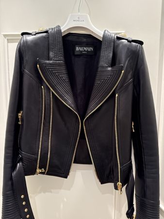Veste en cuir Balmain noir taille 36 état excellent 