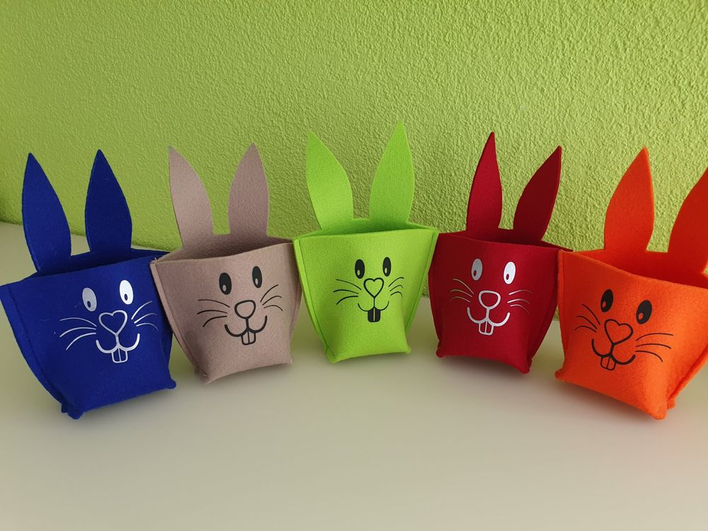 Filzosterkörbchen mit Hasengesicht-Aufdruck - orange | Kaufen auf Ricardo