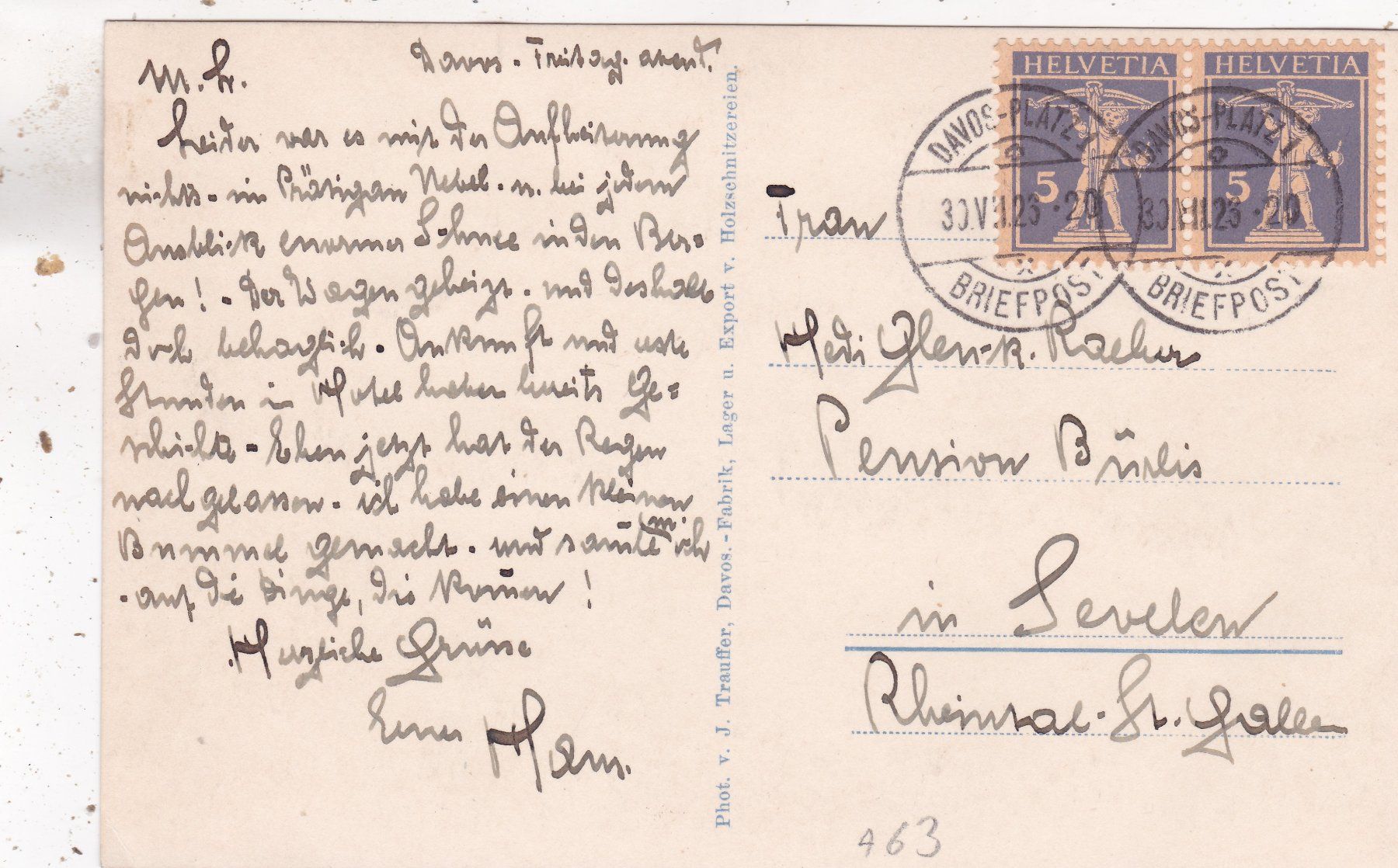 Cartoline postali: Clavadel Davos 1926 – Usato da Herisau venduto da Lisegrat2008 1