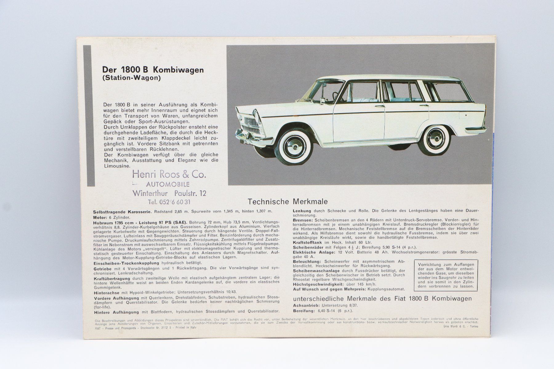 Fiat Documenti: Fiat 1800 B 1966 Prospekt – Usato da Bühl b.Aarberg venduto da Collectorpassions 1
