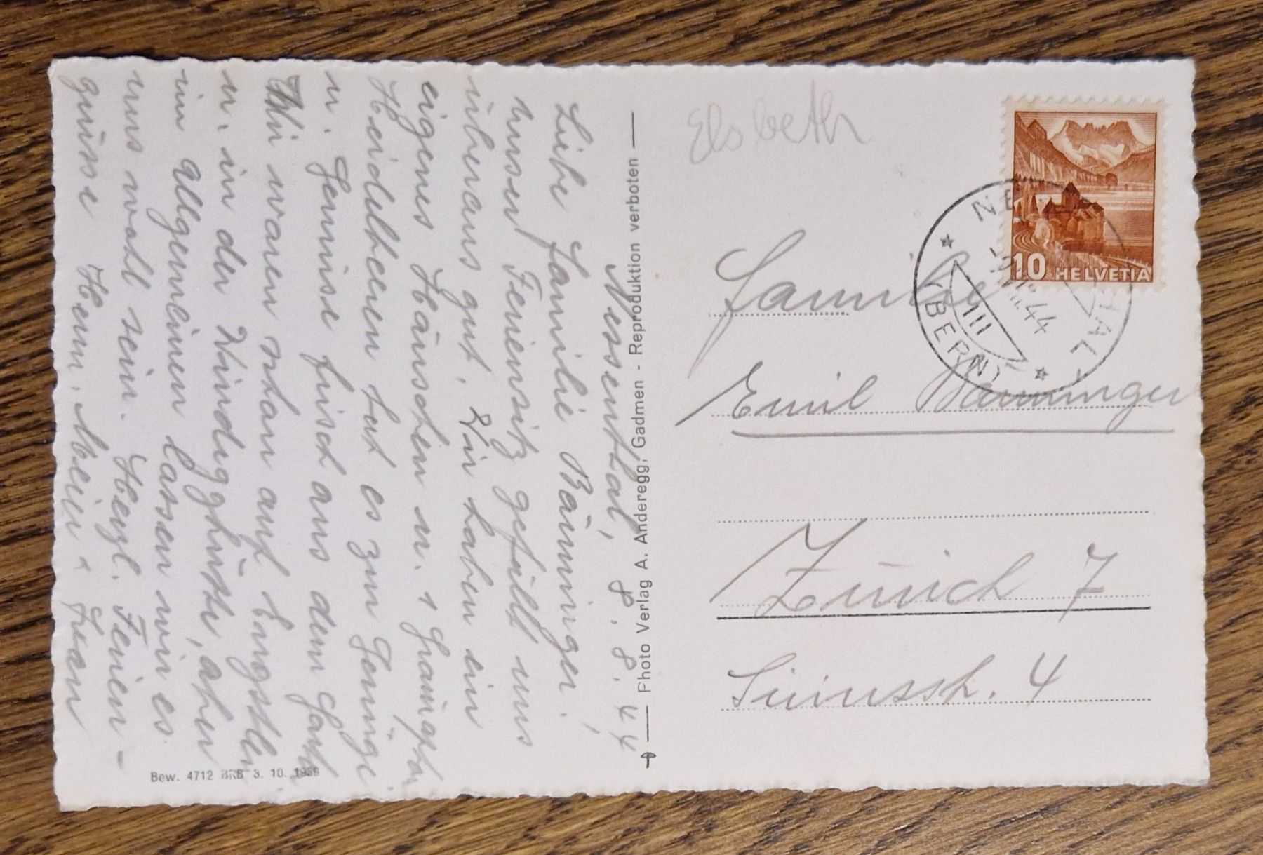 Cartoline postali: Gadenlauisee mit Titlis 1944 – Usato da Ebikon venduto da Donar50 1
