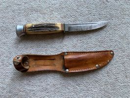 Messer mit Lederscheide Jagdmesser Hirschhorn Griff