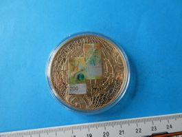 vergoldete Medaille 50 mm PP, 200 Franken Banknote 2018