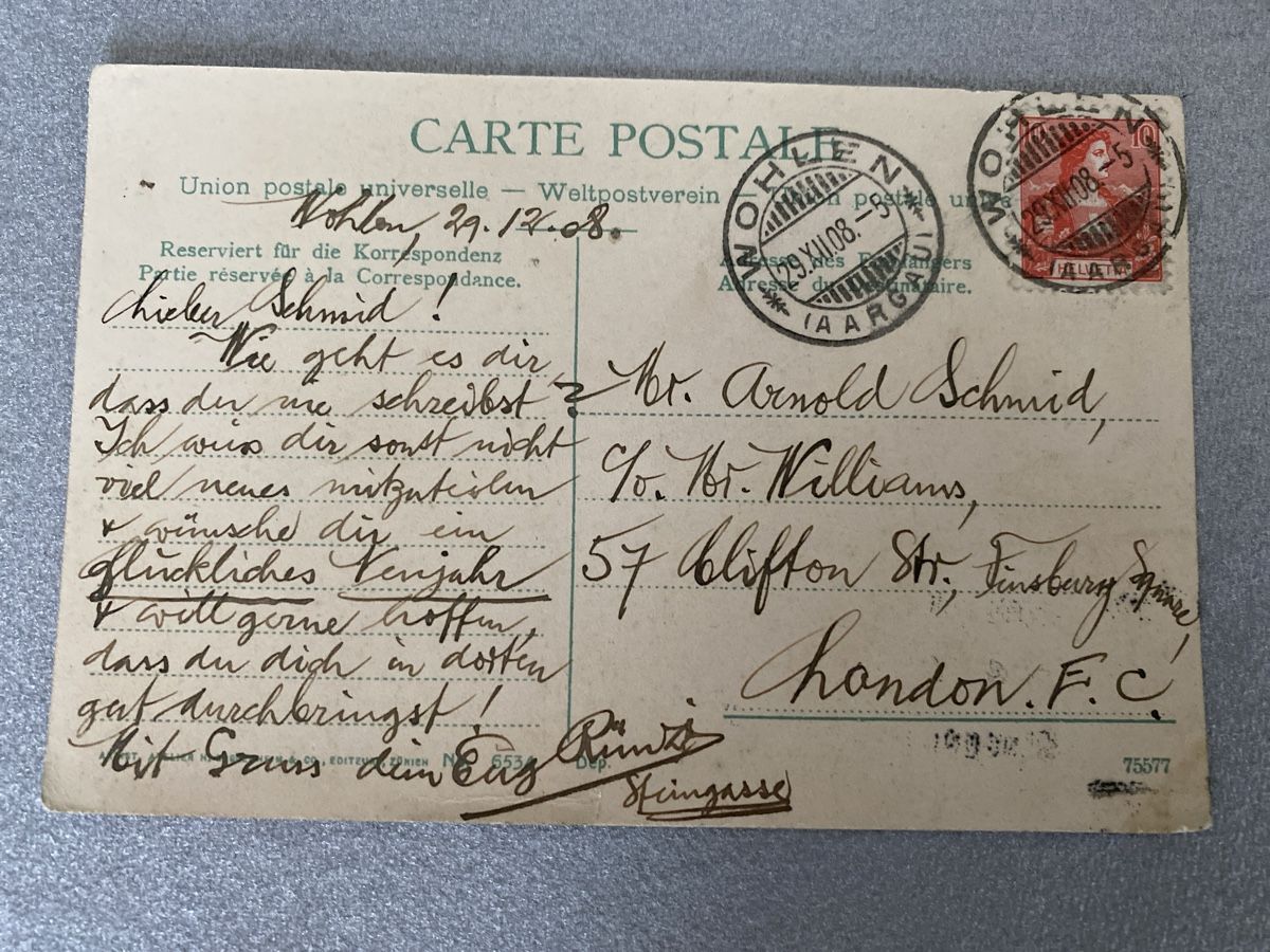 Ansichtskarten: Postkarte Wohlen 1908 – Gebraucht aus Mülligen von Flockenstiel 1
