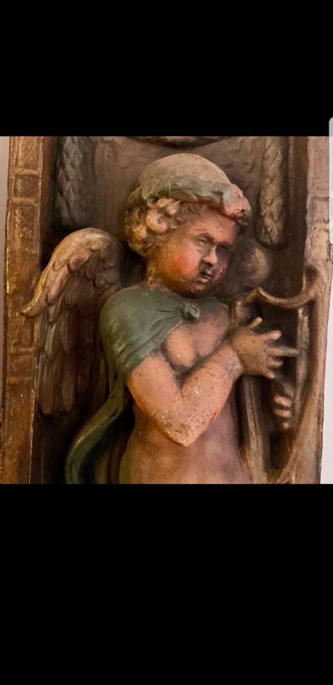 Sculture & Statue: 2 Engel Wandbilder - Relief - Putte - Harfe - Posaune - alt – Usato da Staufen venduto da jasminm01 2