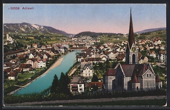 Cartoline postali: Adliswil, Totalansicht aus der Vogelscha – Usato da Berlin venduto da bartko-reher