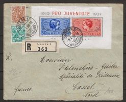 1937 : R-Brief mit PJ Block - nach Frankreich