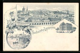 Litho Lausanne, Blick zum Ort, Uferparti