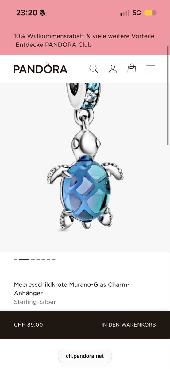 Pandora Bracciali & Braccialetti: Pandora Charm Schildkröte – Nuovo e nell'imballaggio originale da Spiez venduto da Michaela333