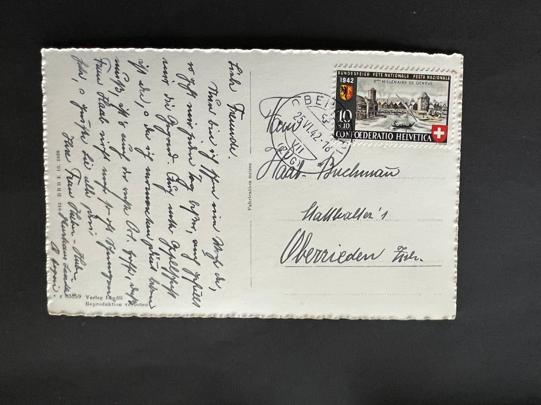 Ansichtskarten: AK Oberhalb Aegeri  1942   (V732) – Gebraucht aus Hinwil von Sidi4 1