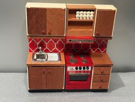 Lundby 2-teil.Küchenzeile mit Licht - Holz - TOP erhalten 🔝