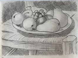 Ermanno Boller (1908-1981), Kohle Zeichnung, Obst Stillleben