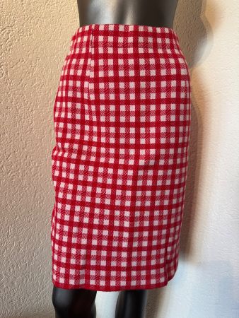 Eleganter Bleistiftrock rot-weiß kariert Figurbetonter Gr M