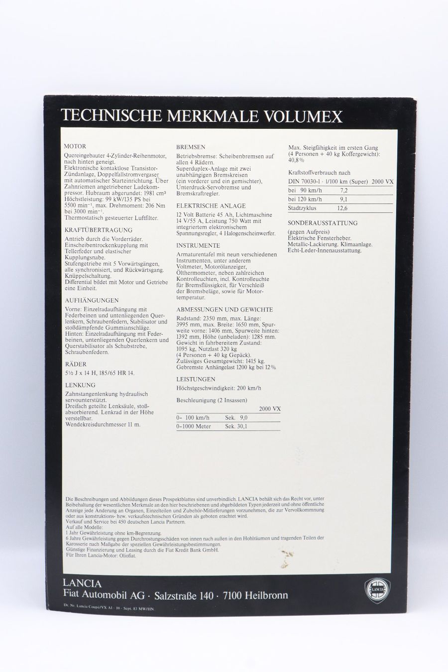 Lancia Documenti: Lancia Coupe Volumex 1983 Prospekt – Usato da Bühl b.Aarberg venduto da Collectorpassions 1