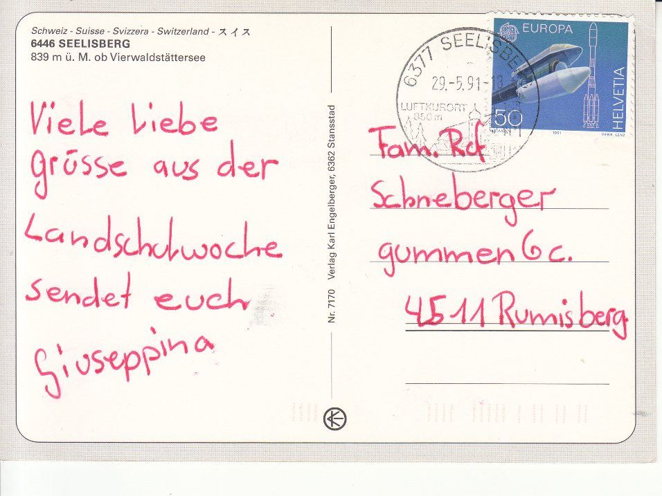 Cartoline postali: Seelisberg 1991 – Usato da Bürglen TG venduto da StampGraf 1