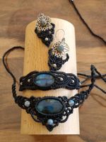 Handgeknüpftes Schmuck Set Labradorit Kette Ohrringe Armband