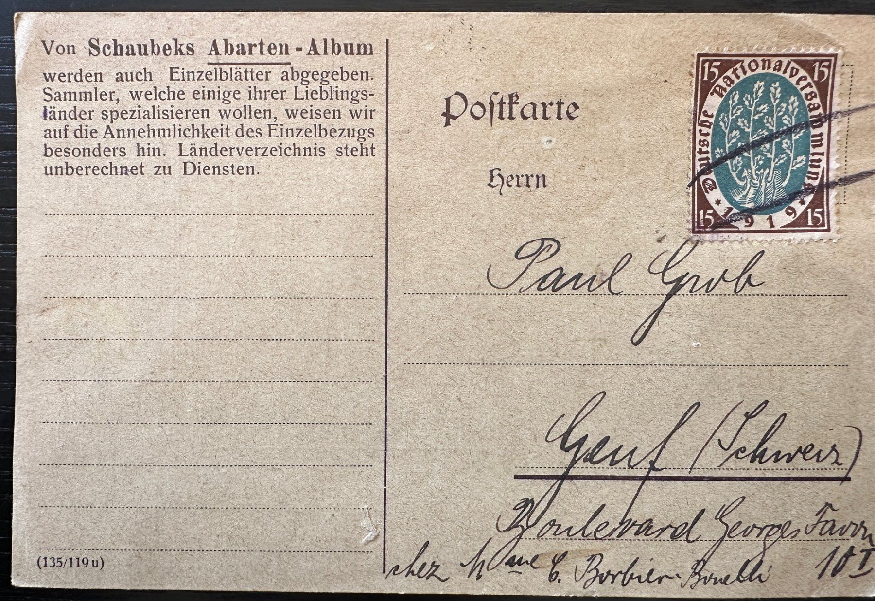 Cartoline postali: Leipzig nach Genf 1919 – Usato da Weesen venduto da Sombrero22 1