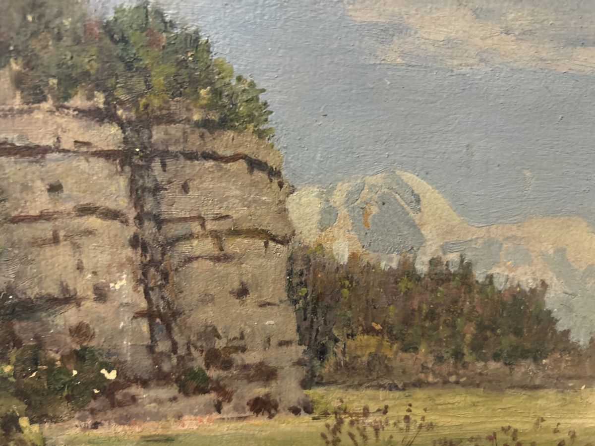 Dipinti: Altes Ölgemälde "Berge und Fluss" – Usato da Glarus venduto da KunstWerkEr-LS87 4