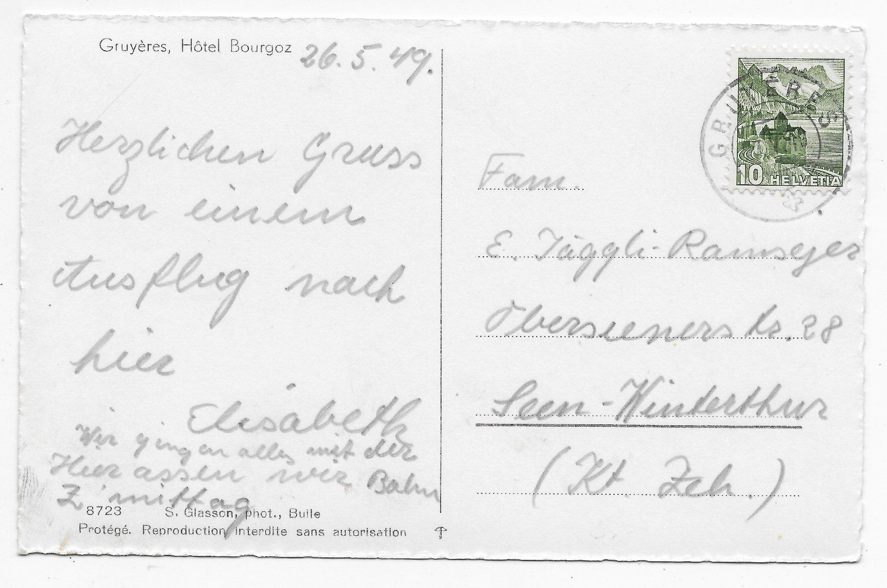 Cartoline postali: Gruyères, Hotel Bourgoz um 1949 – Usato da Hefenhofen venduto da Richsalz 1